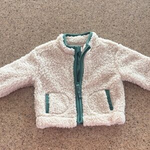 Cat & Jack Cream Sherpa Jacket with Teal Trim